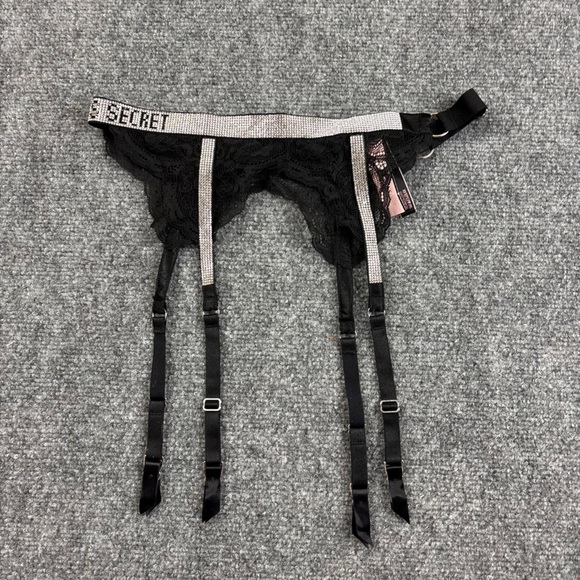 VICTORIA’S SECRET Women’s Black Lace Diamond Shine Strap Garter Belt - XS/S NWT - Picture 2 of 9